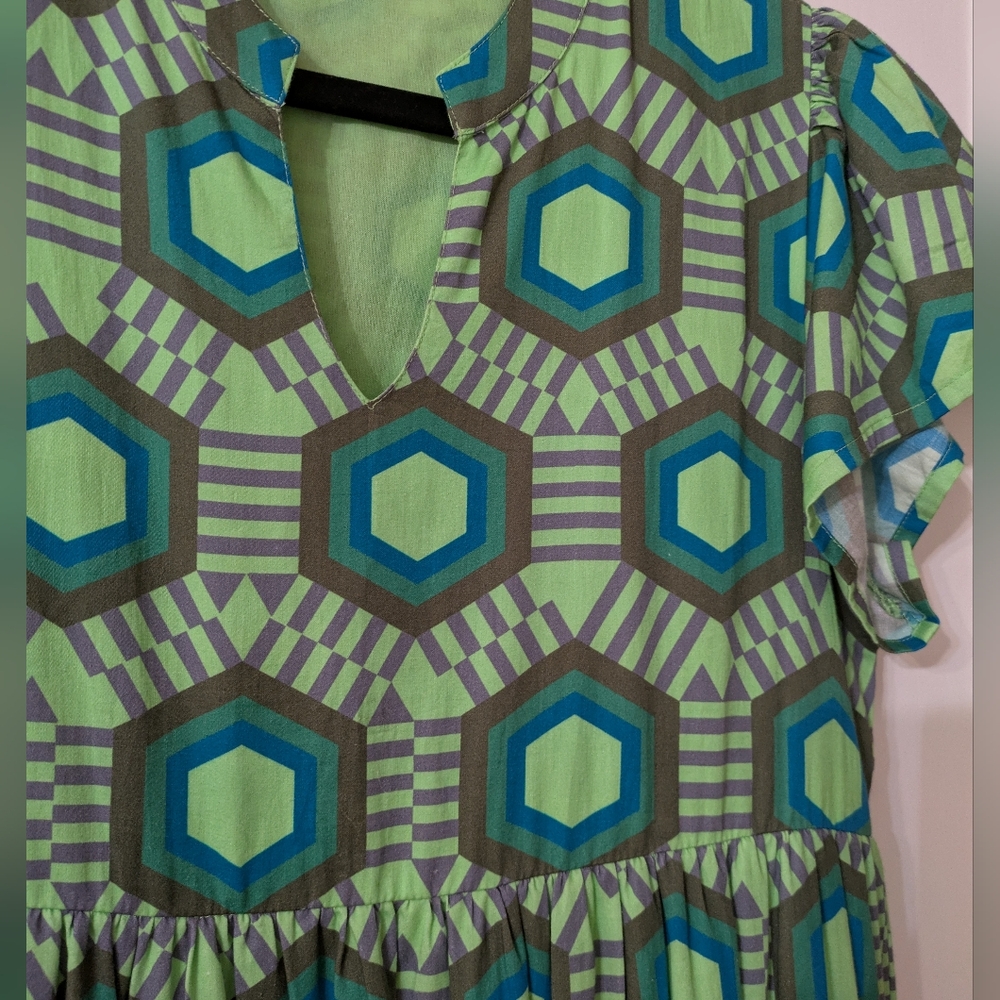 ☘️ NEW 100% Cotton Briton Court Jenny Geo Dress In Limelight, Small - Picture 6 of 10